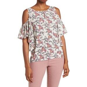 Max Studio Floral Cold Shoulder Top Size Small MSRP $88 New W/Tags